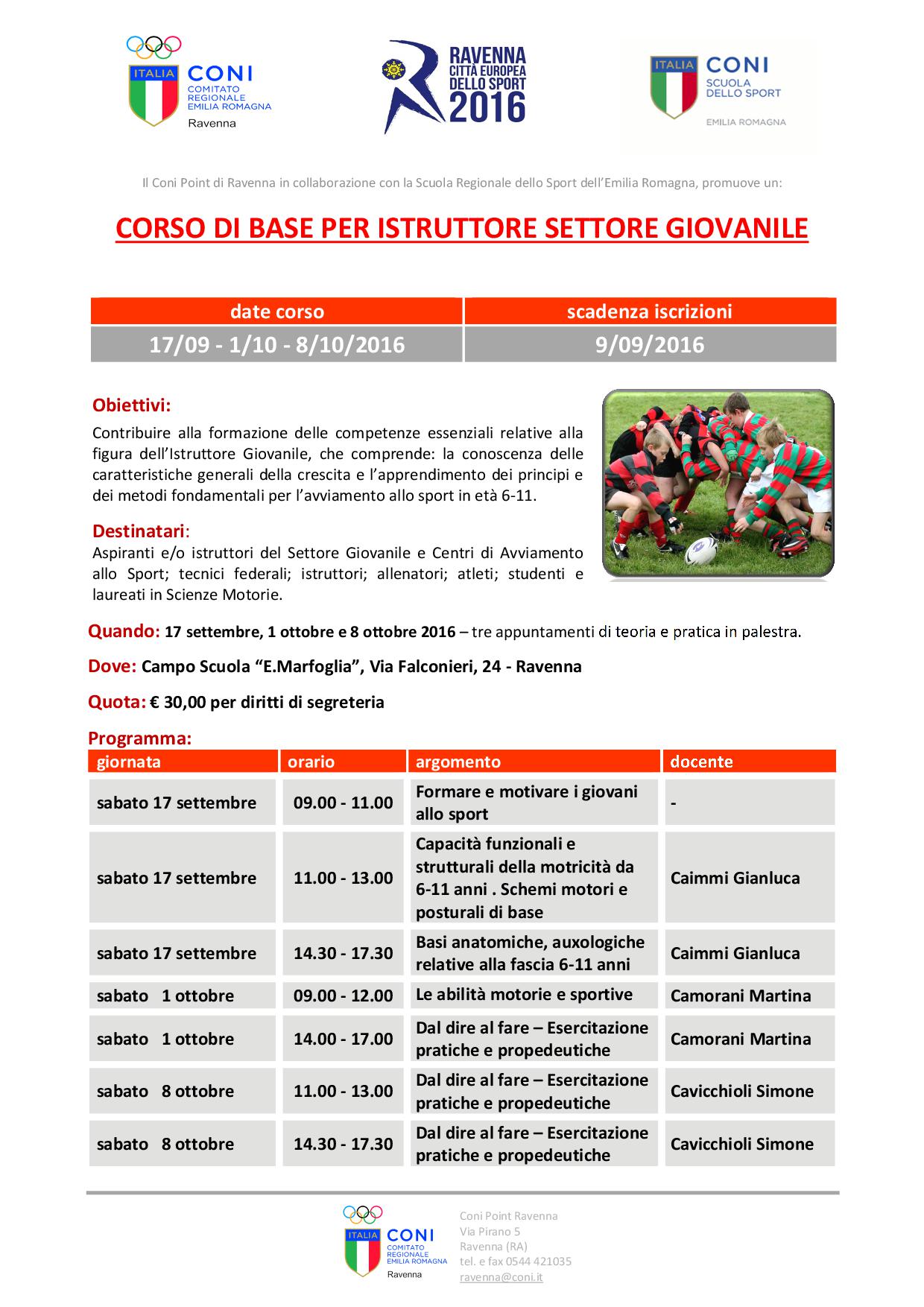 Corso di base per istruttore del settore giovanile
